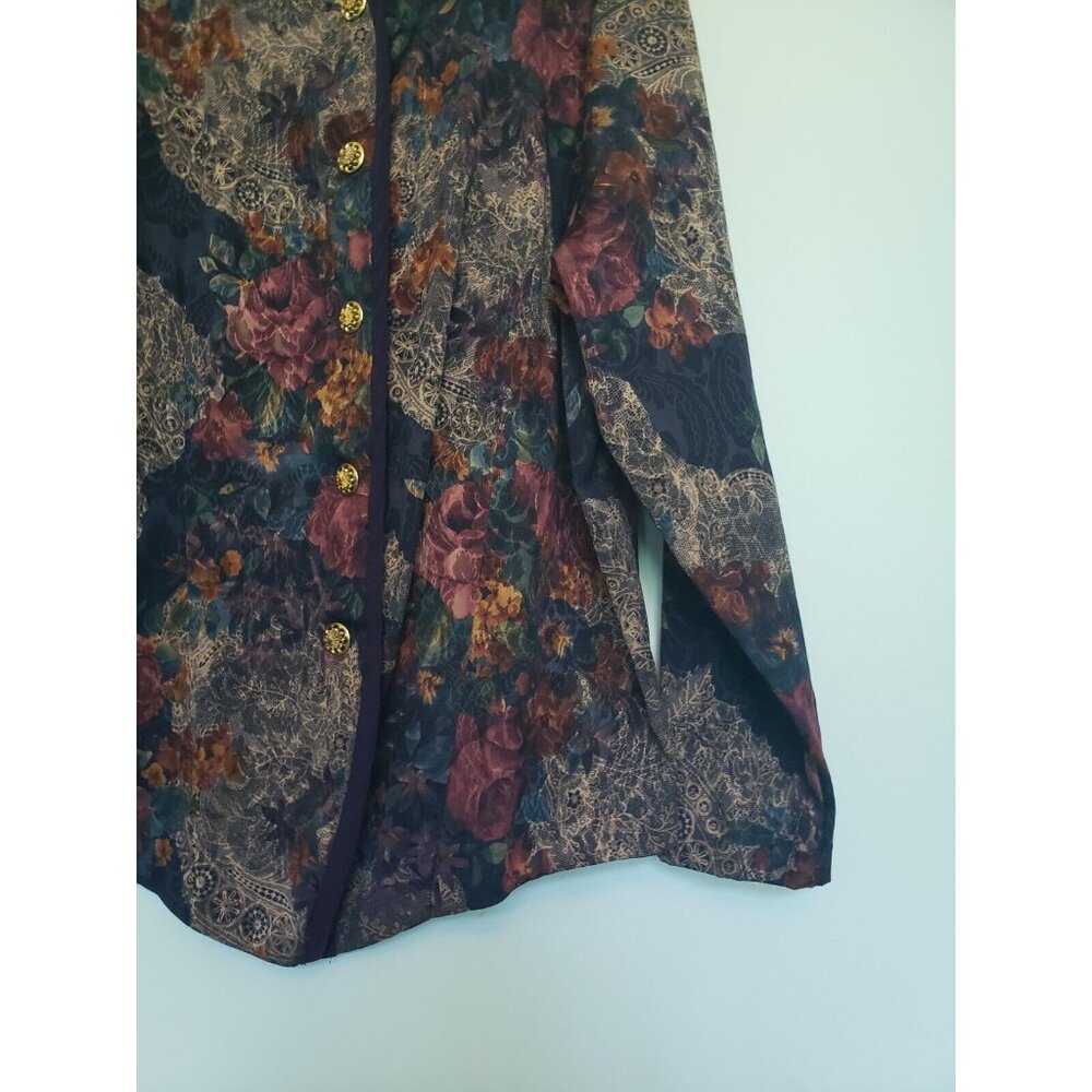 VTG Betsys Things Women Plus 24 Blouse Button Front Dark Floral Retro Grannycore - Picture 3 of 6